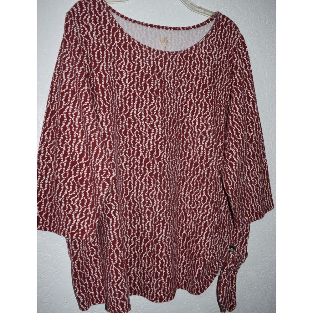 Belle‎ Kim Gravel Stretch Top 2X Grommet Side Tie Half Sleeve Comfortable Blouse